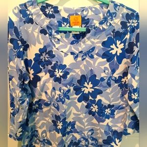 RUBY ROAD SPRING COTTON FLORAL PETITE LARGE TOP!